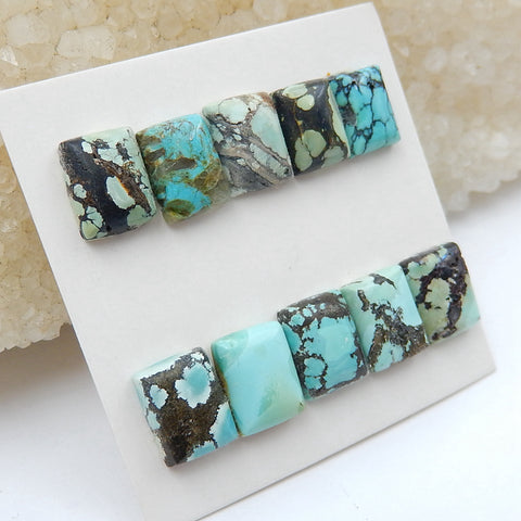 10 PCS Natural Turquoise Rectangle Flatback Gemstone Cabochon, 9x7x3mm, 4g - MyGemGarden