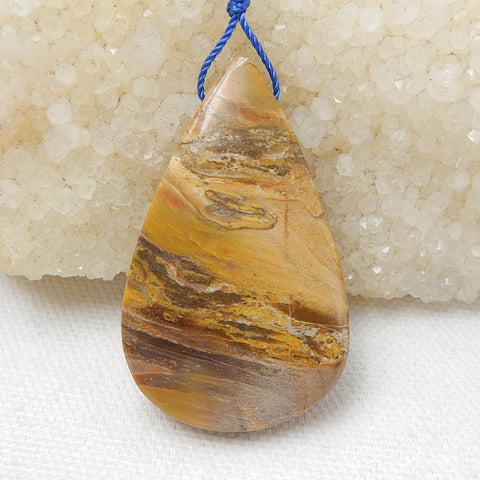 Natural Ocean Jasper Drilled Teardrop Gemstone Pendant Bead, 40x30x8mm, 17.5g - MyGemGarden