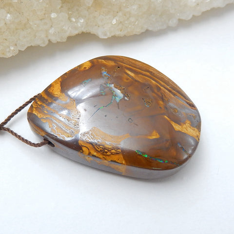 New, Natural Boulder opal Drilled Gemstone Pendant Bead, 40x29x12mm, 23.2g - MyGemGarden