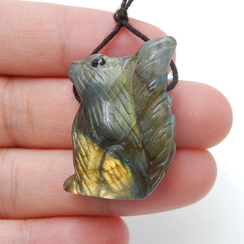 Handmade Labradorite Squirrel Pendant, Animal Pendant, 29x19x12mm, 9.1g - MyGemGarden