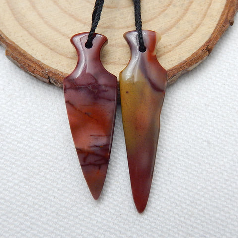 2 Pcs Mookaite Jasper Gemstone Pendant Bead Set, 40x11x4mm, 36x12x4mm, 4.6g - MyGemGarden