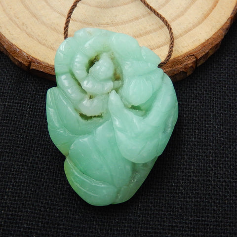 Hand Carved AAA Chrysoprase Gemstone Flower Pendant, 35x27x9mm, 11.4g - MyGemGarden