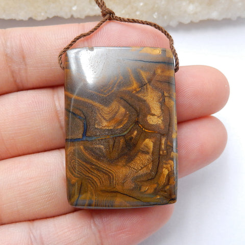 Natural Boulder opal Drilled Rectangle Gemstone Pendant Bead, 37x26x8mm, 20g - MyGemGarden