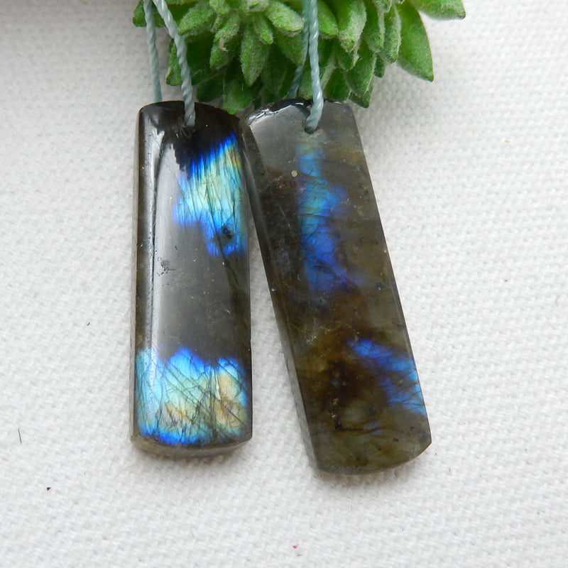 Natural Labradorite Earrings Pair 35X11X6mm, 10.6g - MyGemGarden