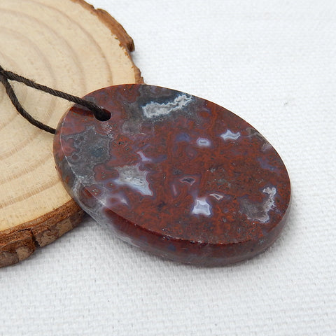 Natural Red River Jasper Drilled Oval Gemstone Pendant Bead, 40x29x6mm, 12.5g - MyGemGarden