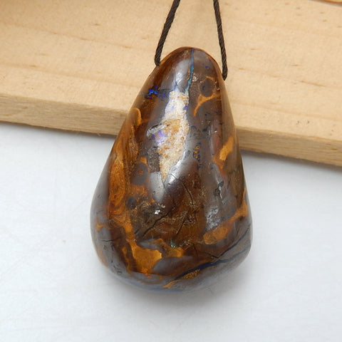 New, Natural Boulder opal Drilled Gemstone Pendant Bead, 39x26x17mm, 23.1g - MyGemGarden