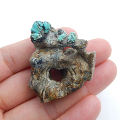 Handmade Carved Turquoise flower Cabochon, Animal Gemstone Decoration, 31x39x12mm, 12.9g - MyGemGarden