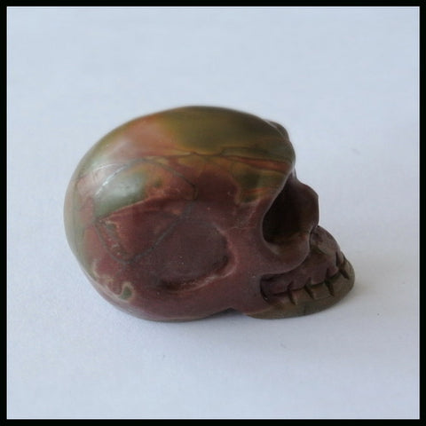 Carved Skull Multi-Color Picasso Jasper Gemstone Cabochon, 36x26x17mm, 25.5g - MyGemGarden