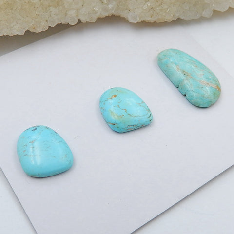 3 PCS Natural Turquoise Flatback Gemstone Cabochon, 19x11x5mm, 13x10x4mm, 3.8g - MyGemGarden