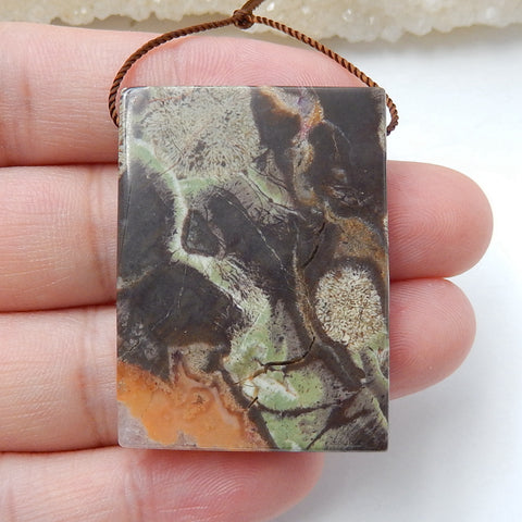 Natural Mushroom Jasper Gemstone Pendant Bead, 38x28x5mm, 13g - MyGemGarden