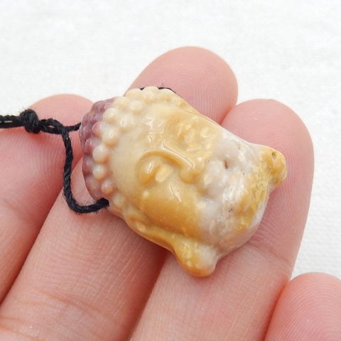 Mookaite Jasper Carved buddha head Pendant Bead, 24x17x9mm, 5.1g - MyGemGarden