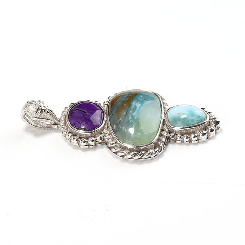 Sterling Silver 925 With Blue opal, Sugilite and larimar  Gemstone Pendant, Gorgeous Pendant, 11.9g - MyGemGarden