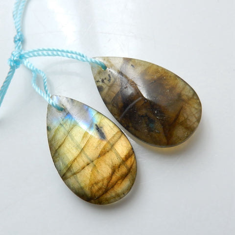 Natural Labradorite Drilled Stone Earrings Pair, 25x14x4mm, 4.9g - MyGemGarden