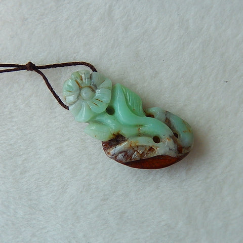 Chrysoprase Carved Flower Drilled Pendant Bead, 41x19x10mm, 9.3g - MyGemGarden