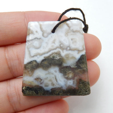 Natural Ocean Jasper Gemstone Pendant Bead, 32x29x4mm, 9.3g - MyGemGarden