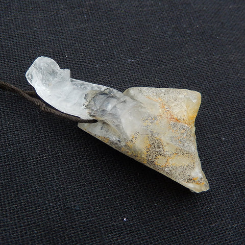 Natural ghost quartz hand carved snake pendant bead, 49x20x18mm, 13.6g - MyGemGarden