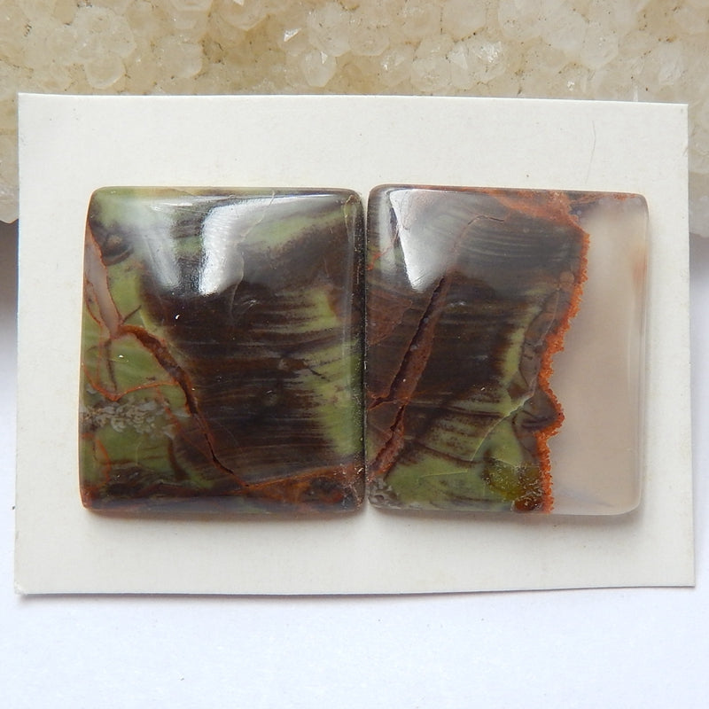 Natural Mushroom Jasper Square Gemstone Cabochon Pair, 19x16x4mm, 4.5g - MyGemGarden