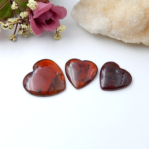 3 Pcs Garnet Heart-Shaped Cabochon 26x25x4mm,21x21x4mm,13g - MyGemGarden