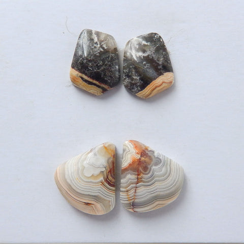 2 Pair Crazy Lace Rosetta Stone Agate Flatback Gemstone Cabochon Pair, 14x11x4mm, 16x15x5mm, 4.2g - MyGemGarden