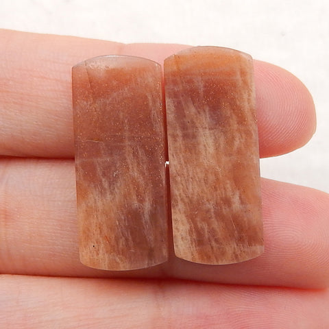 Natural Sun Stone Rectangle Cut Cabochon Pair, Stone For Jewelry Making, 24x10x3mm, 3.3g