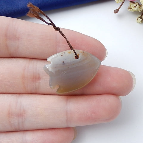 Natural Agate Fish Pendant Bead, 23x17x6mm, 3.7g - MyGemGarden