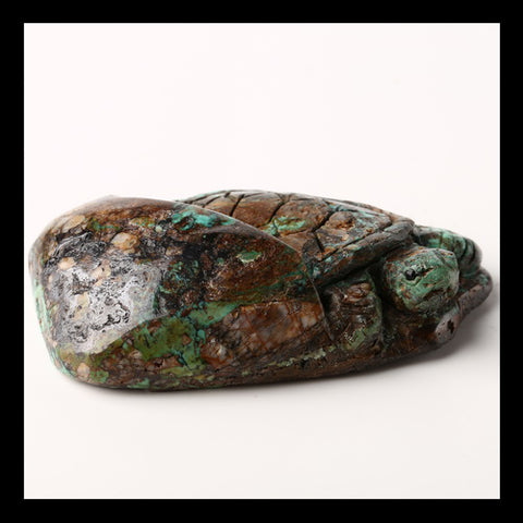 Turquoise Gemstone Tortoise Carved Ornament, 73x48x21mm, 105g - MyGemGarden