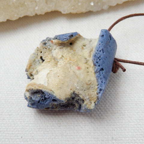 New, Blue Fossil Coral Gemstone Pendant, Nugget Pendant, 45x33x17mm, 20.1g - MyGemGarden