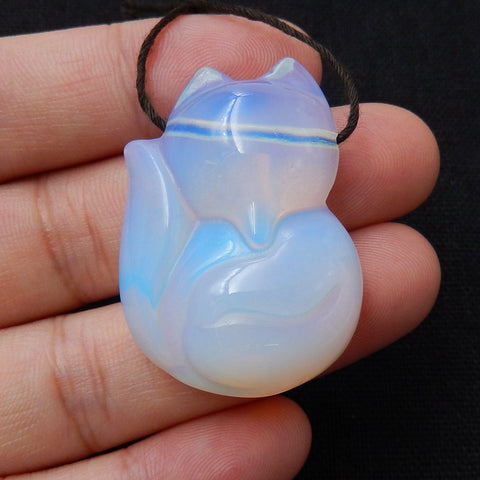 Carved Opalite Gemstone Fox Pendant , Fox Jewelry, 34x25x10mm, 13.9g - MyGemGarden