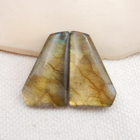 Natural Labradorite Flatback Gemstone Cabochon Pair, 21x13x3mm, 3.3g