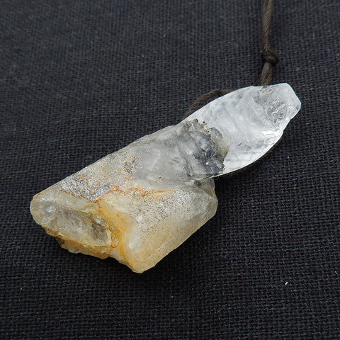 Natural ghost quartz hand carved snake pendant bead, 49x20x18mm, 13.6g - MyGemGarden