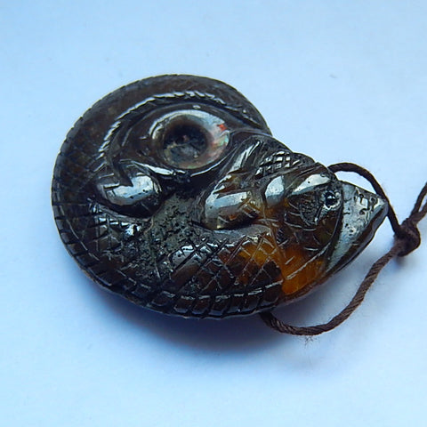 Beatiful Ammonite Fossil Carved Chameleon Drilled Pendant Bead, 39x31x12mm, 22g - MyGemGarden