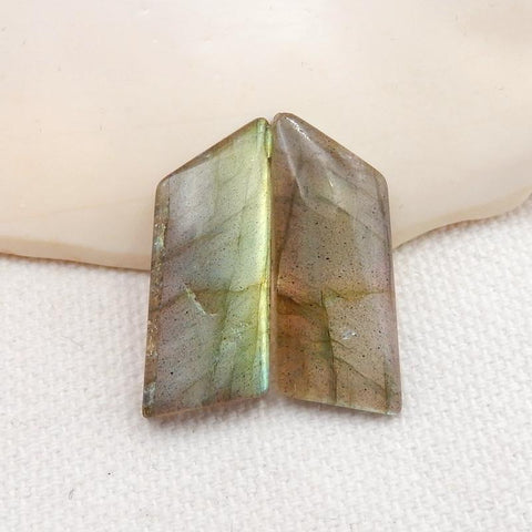 Natural Labradorite Flatback Gemstone Cabochon Pair, 25x10x4mm, 4g