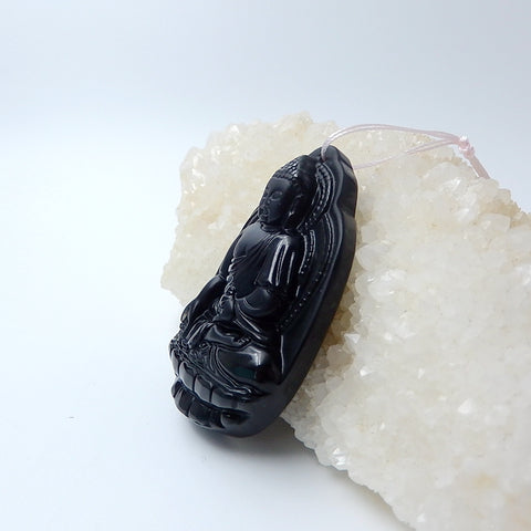 New Design Obsidian Carved Buddha Pendant Beads, 53x37x12mm, 30.7g - MyGemGarden