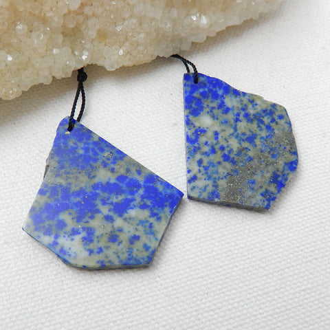 Nugget Lapis Lazuli Earrings Stone Pair, Stone For Earrings Making, 41x28x3mm, 16.3g - MyGemGarden