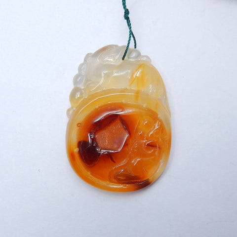 Handmade Agate Carved Pendant Bead, 53x37x10mm, 32g - MyGemGarden