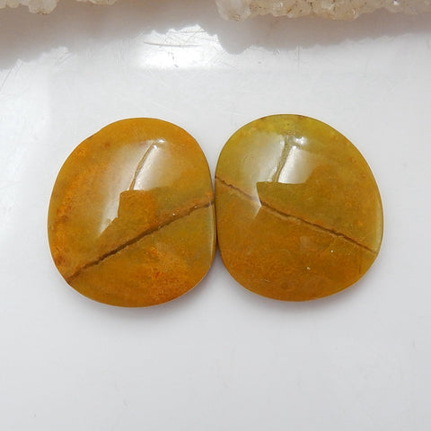 Natural Yellow opal Gemstone Cabochon Pair, 17x16x5mm, 3.7g - MyGemGarden