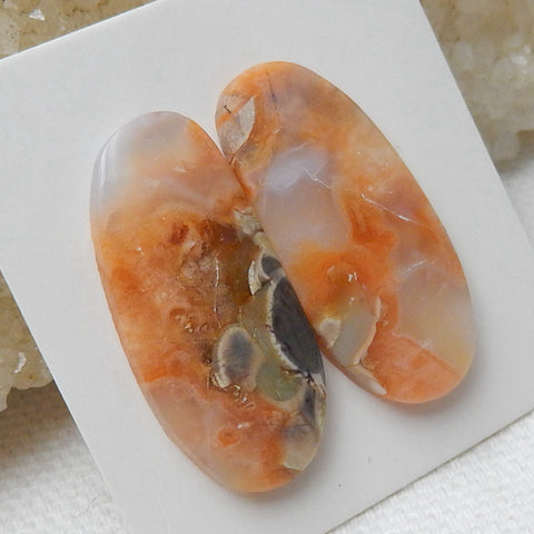 Natural Mushroom Jasper Gemstone Cabochon Pair, 28x13x4mm, 5g - MyGemGarden