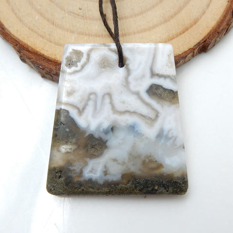 Natural Ocean Jasper Gemstone Pendant Bead, 32x29x4mm, 9.3g - MyGemGarden