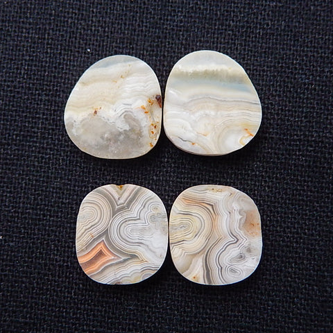 2 Pairs Natural Agate cabochon, Crazy Lace Rosetta Stone Gemstone Cabochon Pair, 15x14x4mm, 6.2g - MyGemGarden