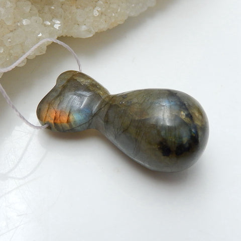 Natural Labradorite Gemstone Pendant Bead, 32x14mm, 8.6g - MyGemGarden