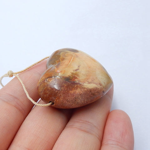 New design Indonesian Wood Fossil Drilled Heart Gemstone Pendant Bead, 34x30x16mm, 22.9g - MyGemGarden