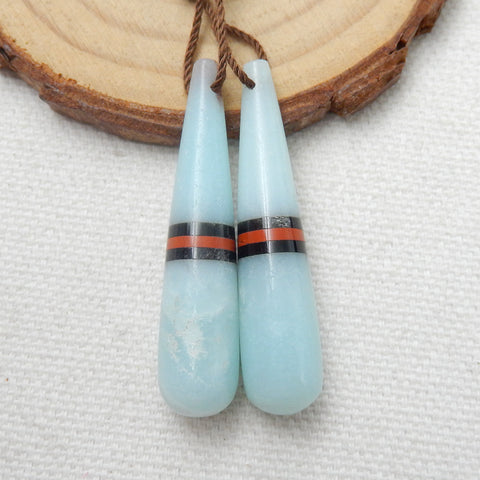 Natural Red River Jasper, Obsidian and Amazonite Glued Gemstone Earrings Pair, 40x9mm, 8g - MyGemGarden