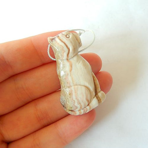 Carved Cat Lace Agate Pendant Bead, 41x21x9mm, 8.19g - MyGemGarden