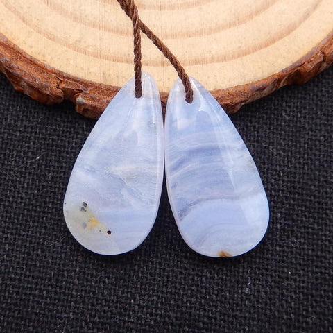 Blue Lace Agate Teardrop Earrings Stone Pair, stone for earrings making, 24x12x4mm, 4g