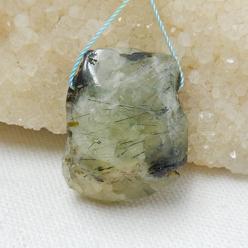 Natural Prehnite Drilled Pendant Bead, 33x25x13mm, 17.8g - MyGemGarden