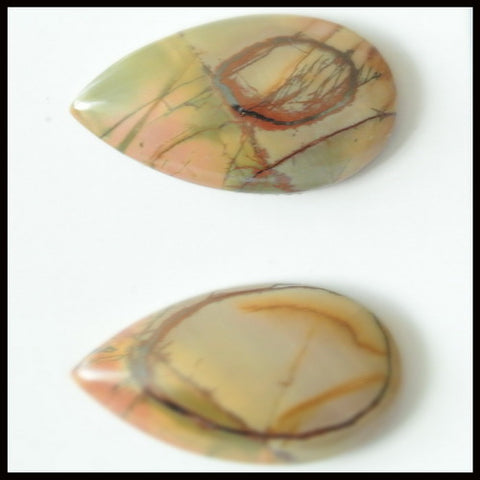 Natural Multi-Color Picasso Jasper Gemstone Cabochon Pair 36x20x7mm,16.25g - MyGemGarden