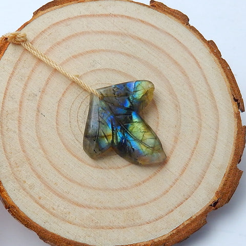 Labradorite Carved Leaf Pendant Bead, 24x24x4mm, 2.4g - MyGemGarden