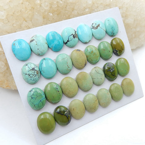 28 PCS Natural Oval Turquoise Gemstone Cabochons, 11x8x3mm, 13.2g - MyGemGarden