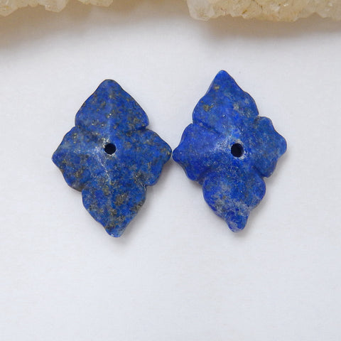 New,Carved Lapis Lazuli Flower Gemstone Earrings Pair, 19x13x4mm, 2.1g - MyGemGarden