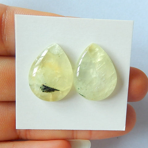 Natural Prehnite Gemstone Cabochon Pair, 20x15x5mm, 5g - MyGemGarden